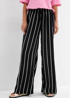 bonprix bonprix Pantalón Marlene con cintura elástica negro-blanco lana con rayas