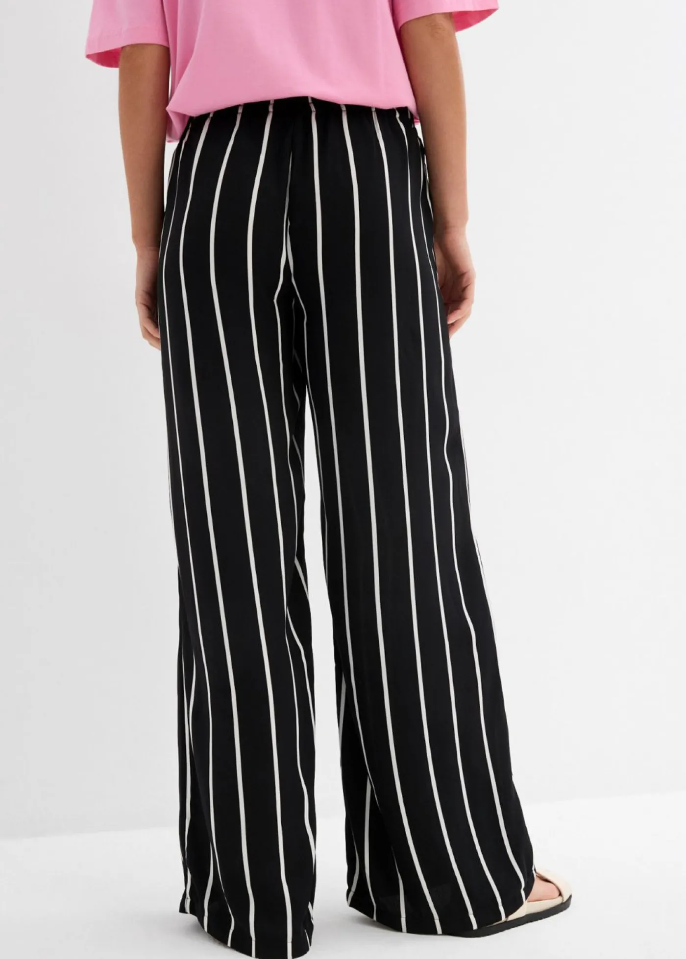 bonprix bonprix Pantalón Marlene con cintura elástica negro-blanco lana con rayas