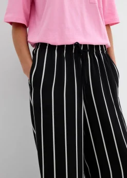 bonprix bonprix Pantalón Marlene con cintura elástica negro-blanco lana con rayas