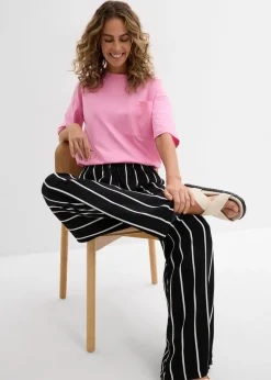 bonprix bonprix Pantalón Marlene con cintura elástica negro-blanco lana con rayas