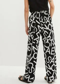 bonprix bonprix Pantalón Marlene con cinturón Negro-blanco Online