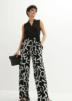 bonprix bonprix Pantalón Marlene con cinturón Negro-blanco Online