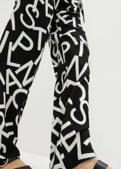 bonprix bonprix Pantalón Marlene con cinturón Negro-blanco Online