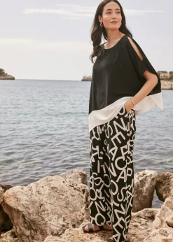 bonprix bonprix Pantalón Marlene con cinturón Negro-blanco Online