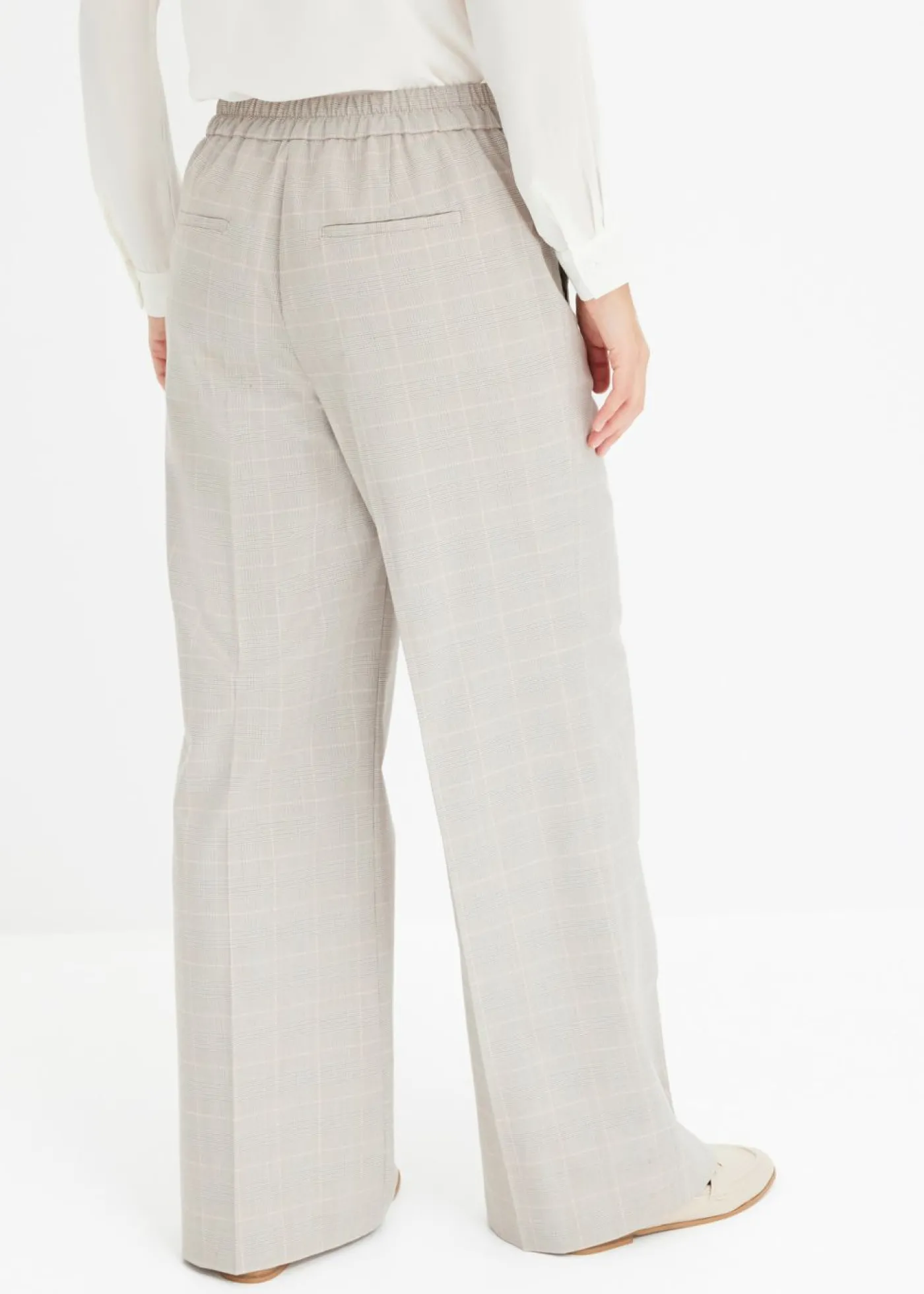 bonprix bonprix Pantalón Marlene con viscosa de cuadro galés Gris claro/rosa claro de cuadros Clearance
