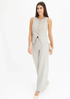 bonprix bonprix Pantalón Marlene con viscosa de cuadro galés Gris claro/rosa claro de cuadros Clearance