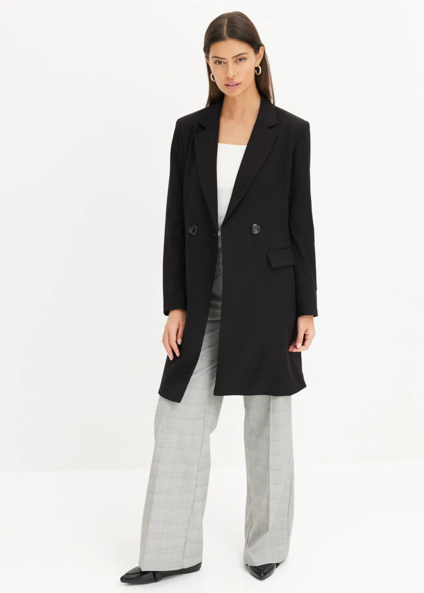 bonprix bonprix Pantalón Marlene con viscosa de cuadro galés Negro-arena de cuadros Best