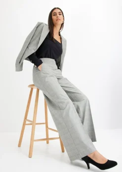 bonprix bonprix Pantalón Marlene con viscosa de cuadro galés Negro-arena de cuadros Best