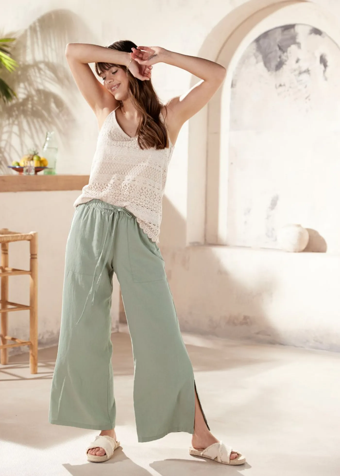 bonprix bonprix Pantalón Marlene de lino Verde New