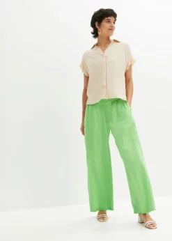 bonprix bonprix Pantalón Marlene de mezcla vaporosa de lino Verde apio Sale