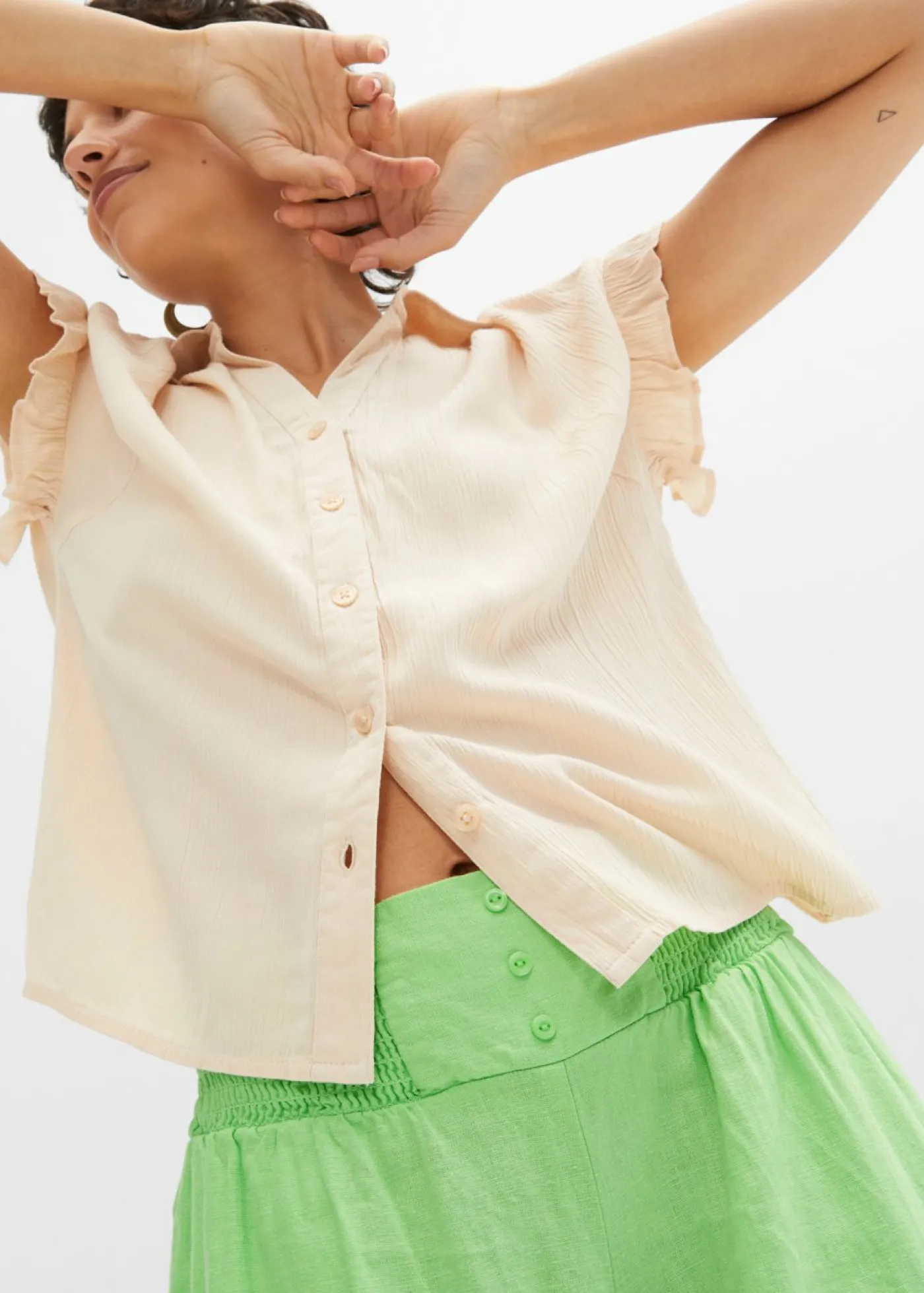 bonprix bonprix Pantalón Marlene de mezcla vaporosa de lino Verde apio Sale