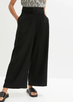 bonprix bonprix Pantalón Marlene de mezcla vaporosa de lino Negro Outlet