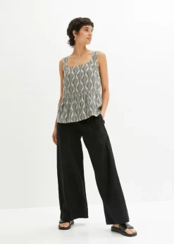 bonprix bonprix Pantalón Marlene de mezcla vaporosa de lino Negro Outlet