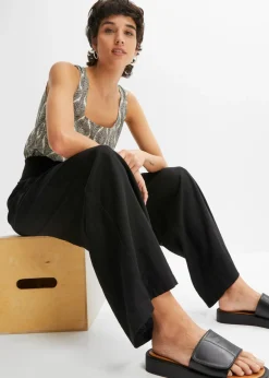 bonprix bonprix Pantalón Marlene de mezcla vaporosa de lino Negro Outlet
