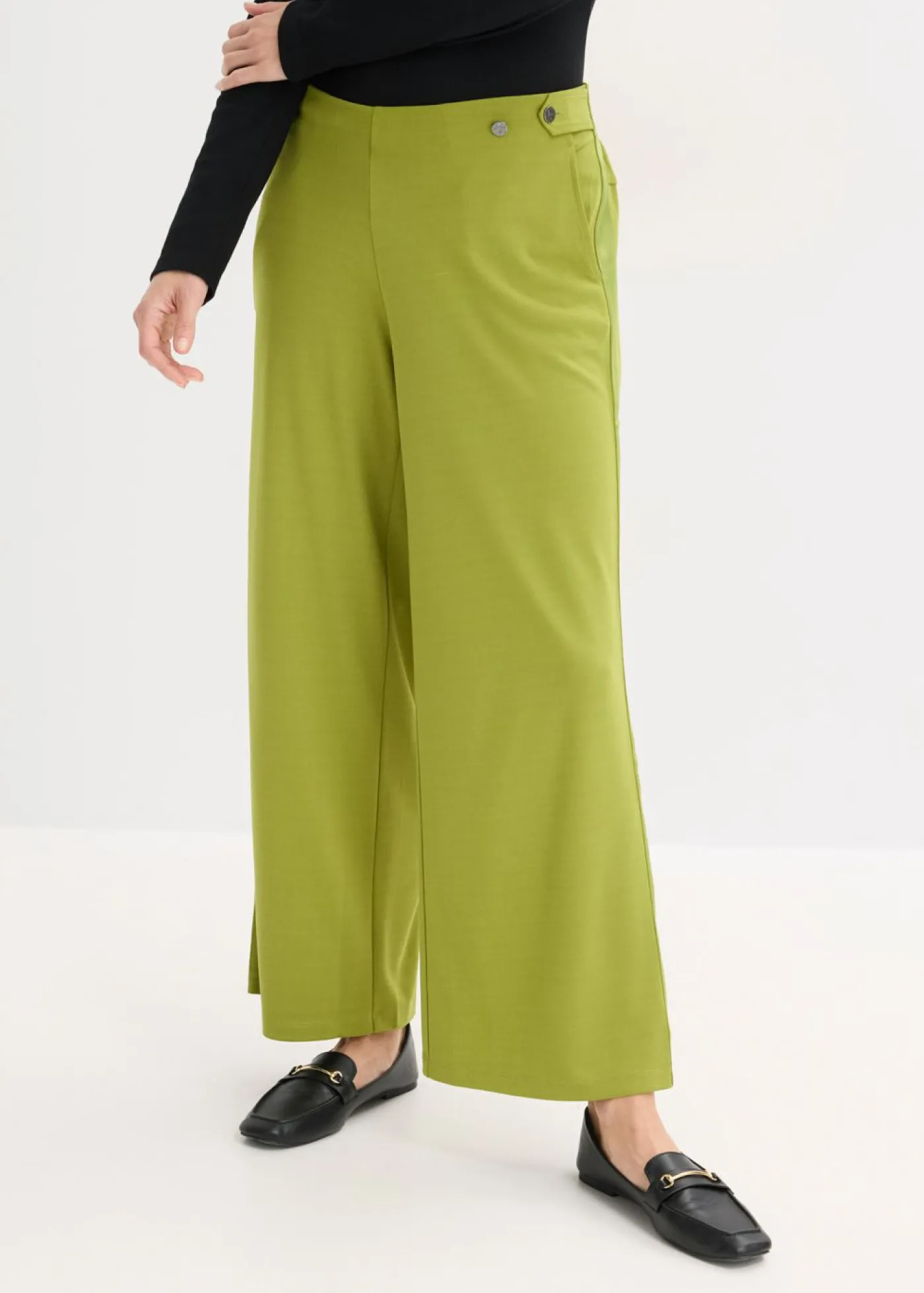 bonprix bonprix Pantalón Marlene de Punto di Roma con cinta de satén musgo New