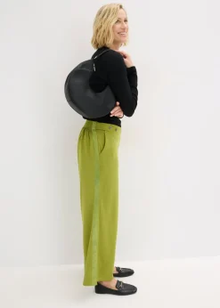 bonprix bonprix Pantalón Marlene de Punto di Roma con cinta de satén musgo New