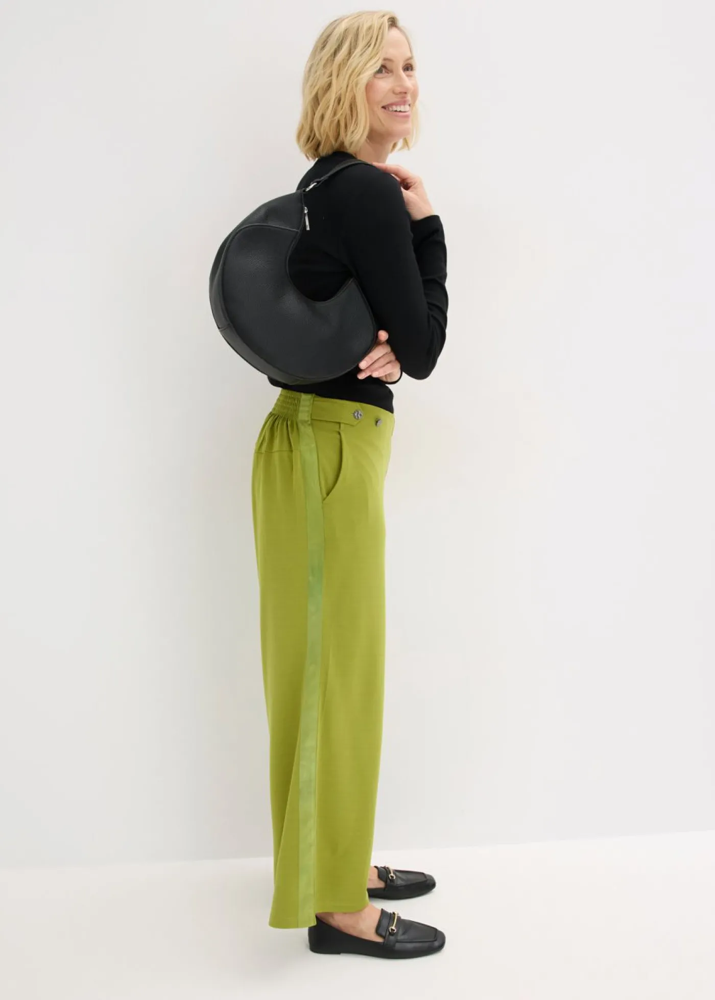 bonprix bonprix Pantalón Marlene de Punto di Roma con cinta de satén musgo New