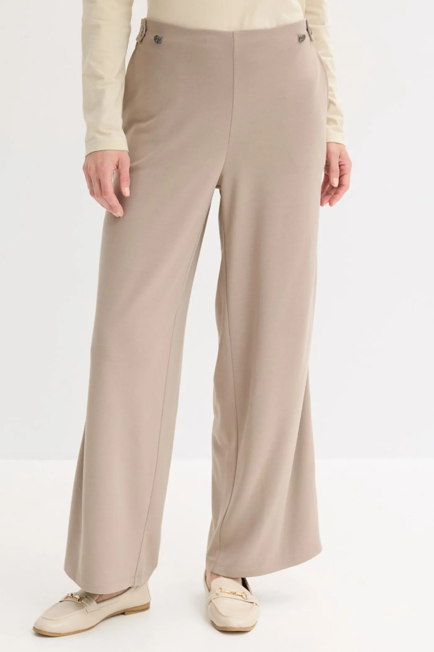 bonprix bonprix Pantalón Marlene de Punto di Roma con cinta de satén Marrón grisáceo Outlet