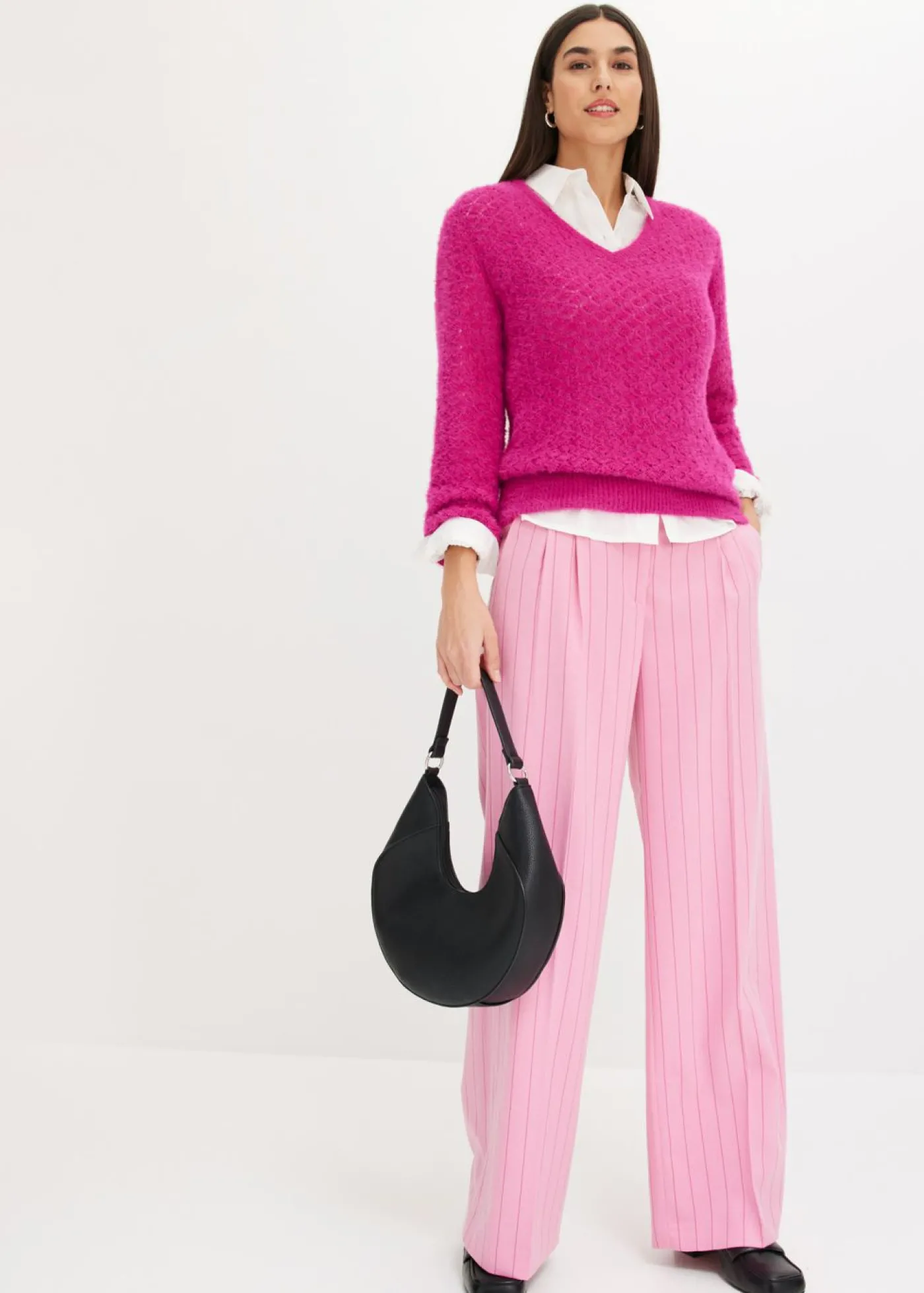 bonprix bonprix Pantalón Marlene de raya diplomática rosa orquídea-fucsia claro con rayas Best