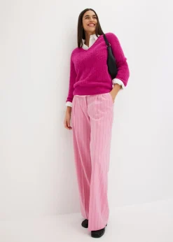 bonprix bonprix Pantalón Marlene de raya diplomática rosa orquídea-fucsia claro con rayas Best