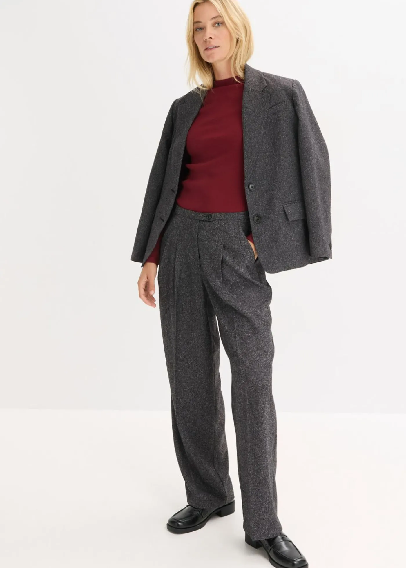 bonprix bonprix Pantalón Marlene de suave mezcla de viscosa Gris jaspeado Clearance