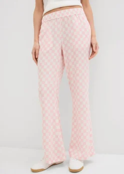 bonprix bonprix Pantalón Marlene de viscosa fluida con estampado de cuadros cuarzo rosa-blanco lana a cuadros Clearance