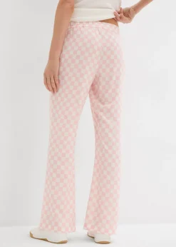 bonprix bonprix Pantalón Marlene de viscosa fluida con estampado de cuadros cuarzo rosa-blanco lana a cuadros Clearance