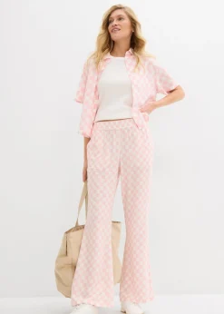 bonprix bonprix Pantalón Marlene de viscosa fluida con estampado de cuadros cuarzo rosa-blanco lana a cuadros Clearance