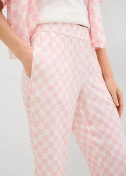 bonprix bonprix Pantalón Marlene de viscosa fluida con estampado de cuadros cuarzo rosa-blanco lana a cuadros Clearance