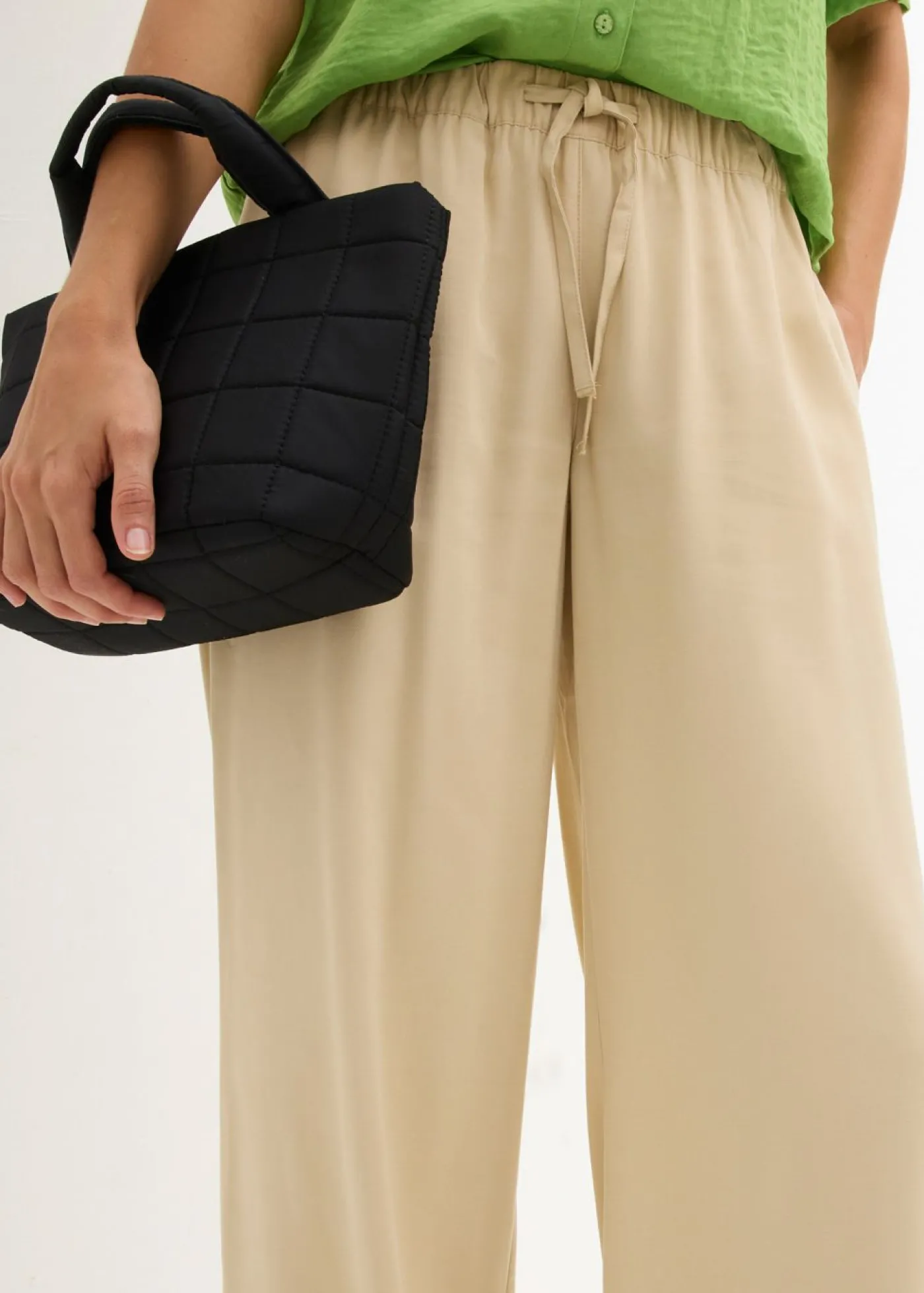 bonprix bonprix Pantalón Marlene de viscosa fluida Beige verdoso Discount