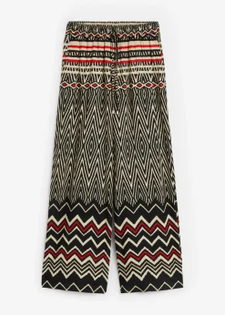 bonprix bonprix Pantalón Marlene de viscosa fluida Negro/arena con estampado gráfico Hot