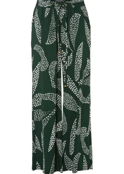 bonprix bonprix Pantalón Marlene de viscosa verde oscuro/naranja oscuro Online