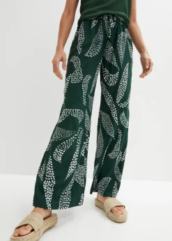 bonprix bonprix Pantalón Marlene de viscosa verde oscuro/naranja oscuro Online