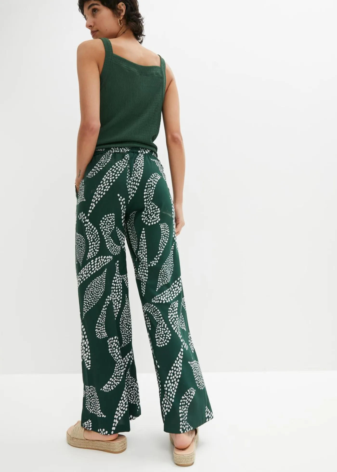 bonprix bonprix Pantalón Marlene de viscosa verde oscuro/naranja oscuro Online
