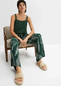 bonprix bonprix Pantalón Marlene de viscosa verde oscuro/naranja oscuro Online