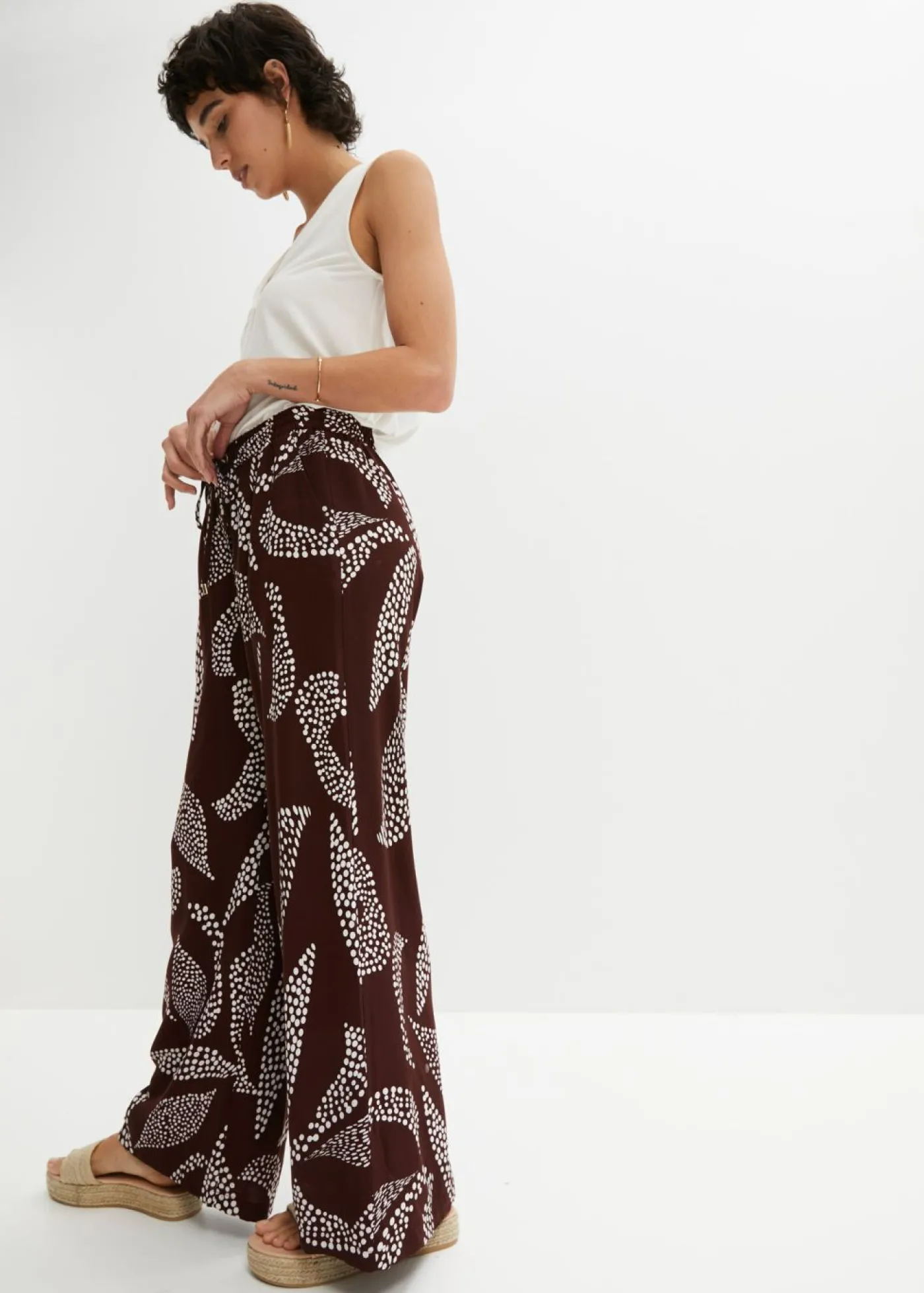 bonprix bonprix Pantalón Marlene de viscosa marrón tierra/naranja oscuro Outlet