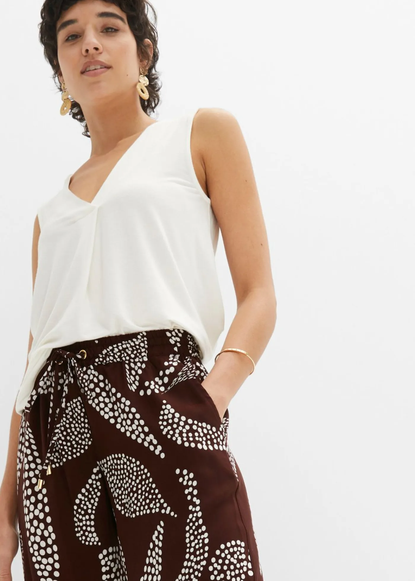 bonprix bonprix Pantalón Marlene de viscosa marrón tierra/naranja oscuro Outlet