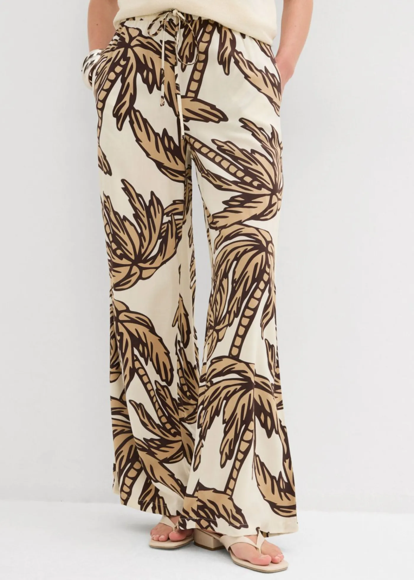 bonprix bonprix Pantalón Marlene de viscosa fluida crudo-marrón oscuro-beige nuevo New