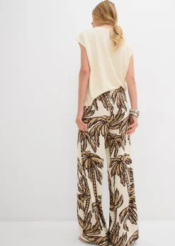 bonprix bonprix Pantalón Marlene de viscosa fluida crudo-marrón oscuro-beige nuevo New