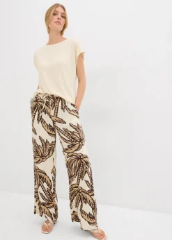 bonprix bonprix Pantalón Marlene de viscosa fluida crudo-marrón oscuro-beige nuevo New