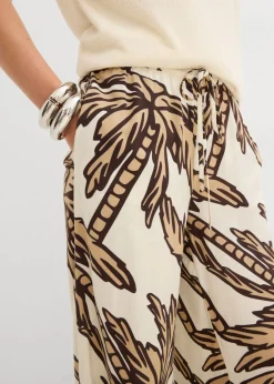 bonprix bonprix Pantalón Marlene de viscosa fluida crudo-marrón oscuro-beige nuevo New