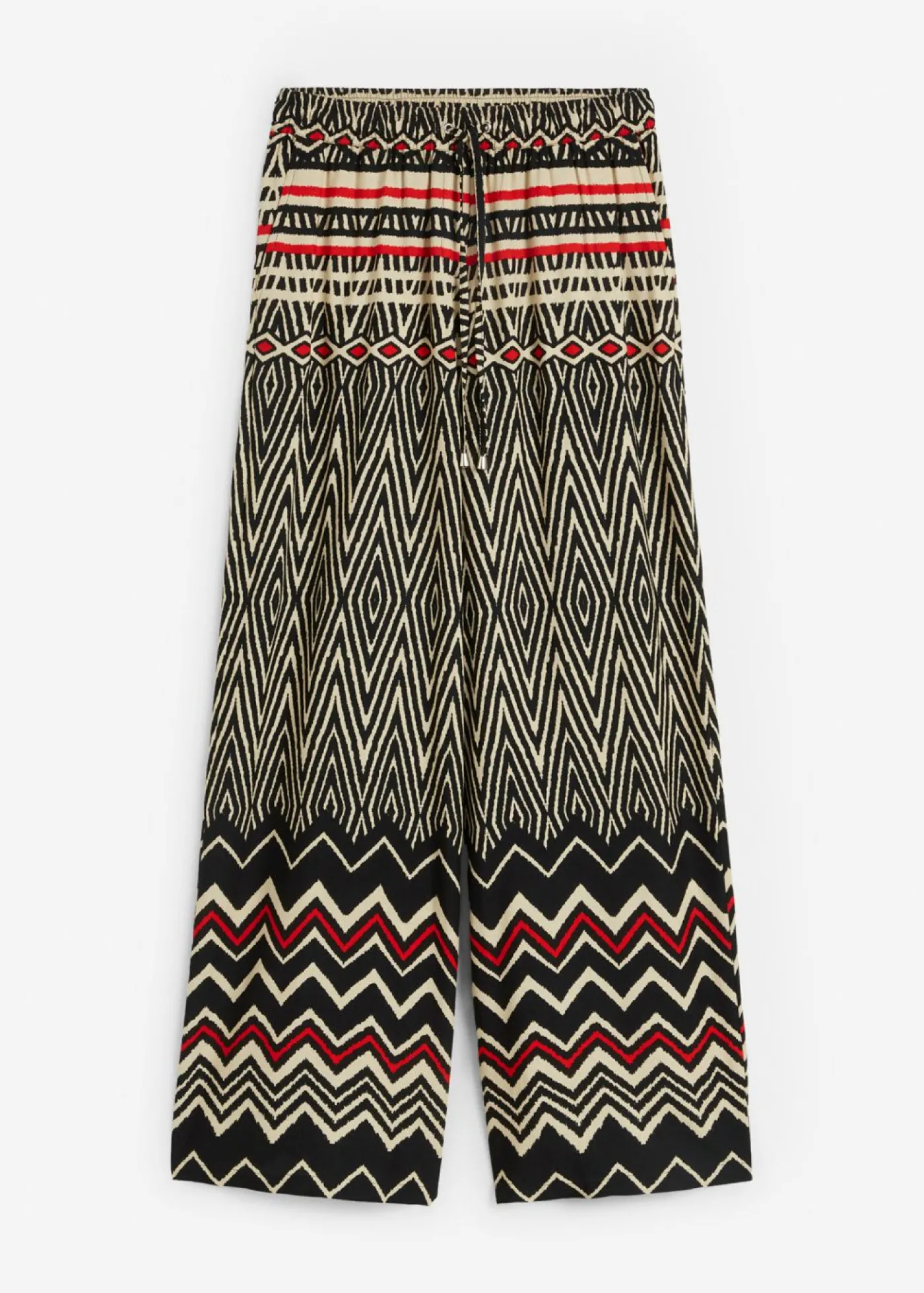 bonprix bonprix Pantalón Marlene de viscosa fluida Negro/arena con estampado gráfico Discount