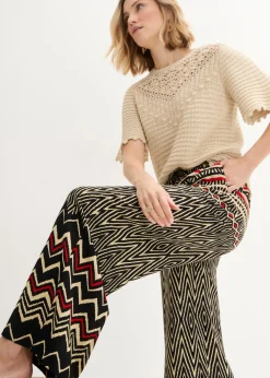 bonprix bonprix Pantalón Marlene de viscosa fluida Negro/arena con estampado gráfico Discount