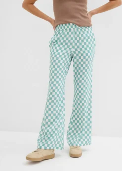 bonprix bonprix Pantalón Marlene de viscosa fluida con estampado de cuadros salvia ahumado-blanco lana a cuadros Clearance