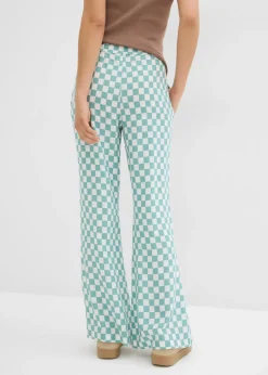 bonprix bonprix Pantalón Marlene de viscosa fluida con estampado de cuadros salvia ahumado-blanco lana a cuadros Clearance