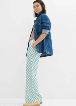 bonprix bonprix Pantalón Marlene de viscosa fluida con estampado de cuadros salvia ahumado-blanco lana a cuadros Clearance