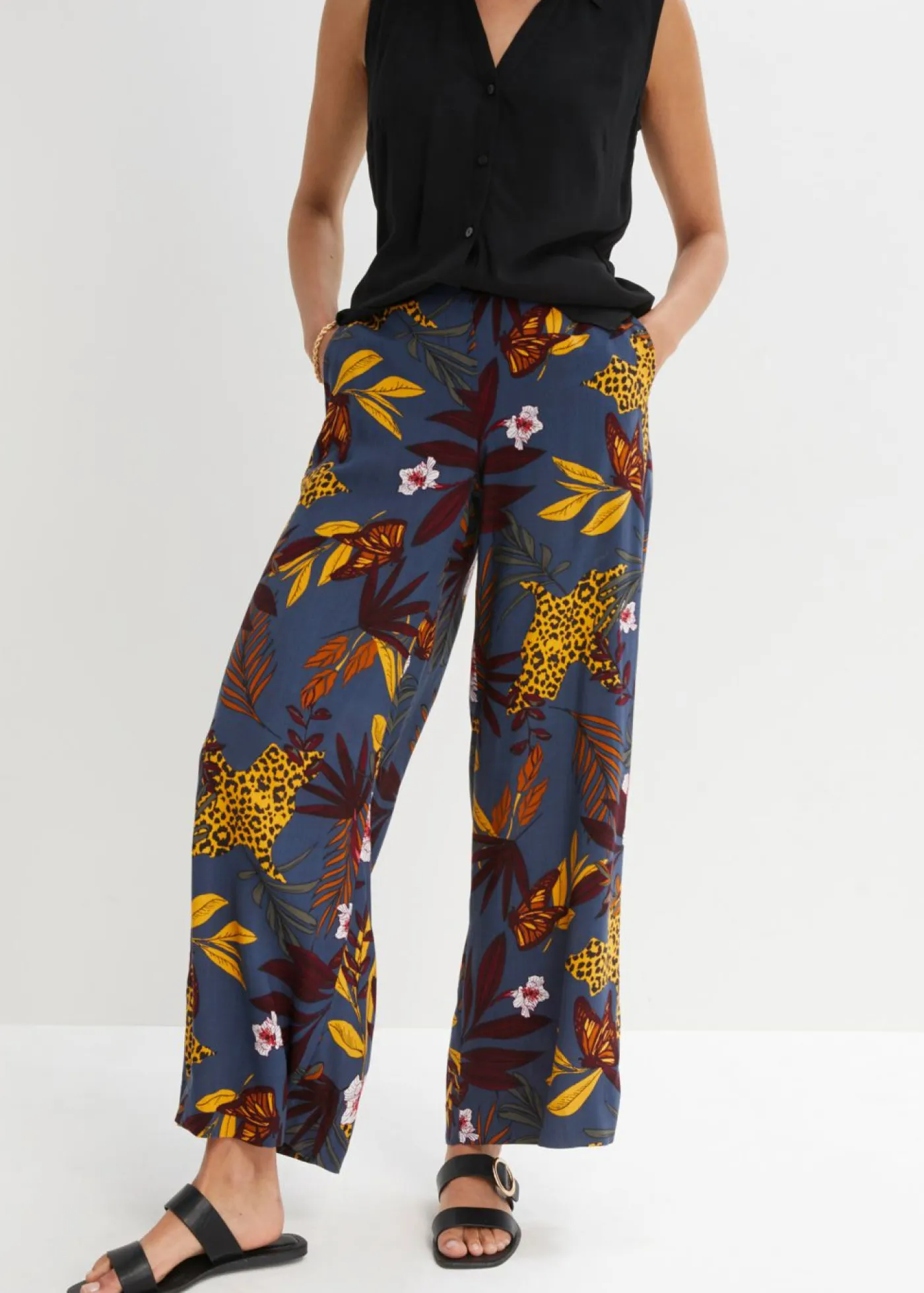 bonprix bonprix Pantalón Marlene de viscosa pura Gris oscuro estampado New