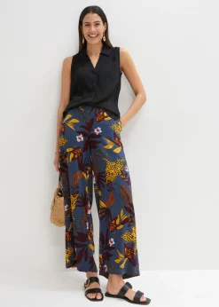 bonprix bonprix Pantalón Marlene de viscosa pura Gris oscuro estampado New