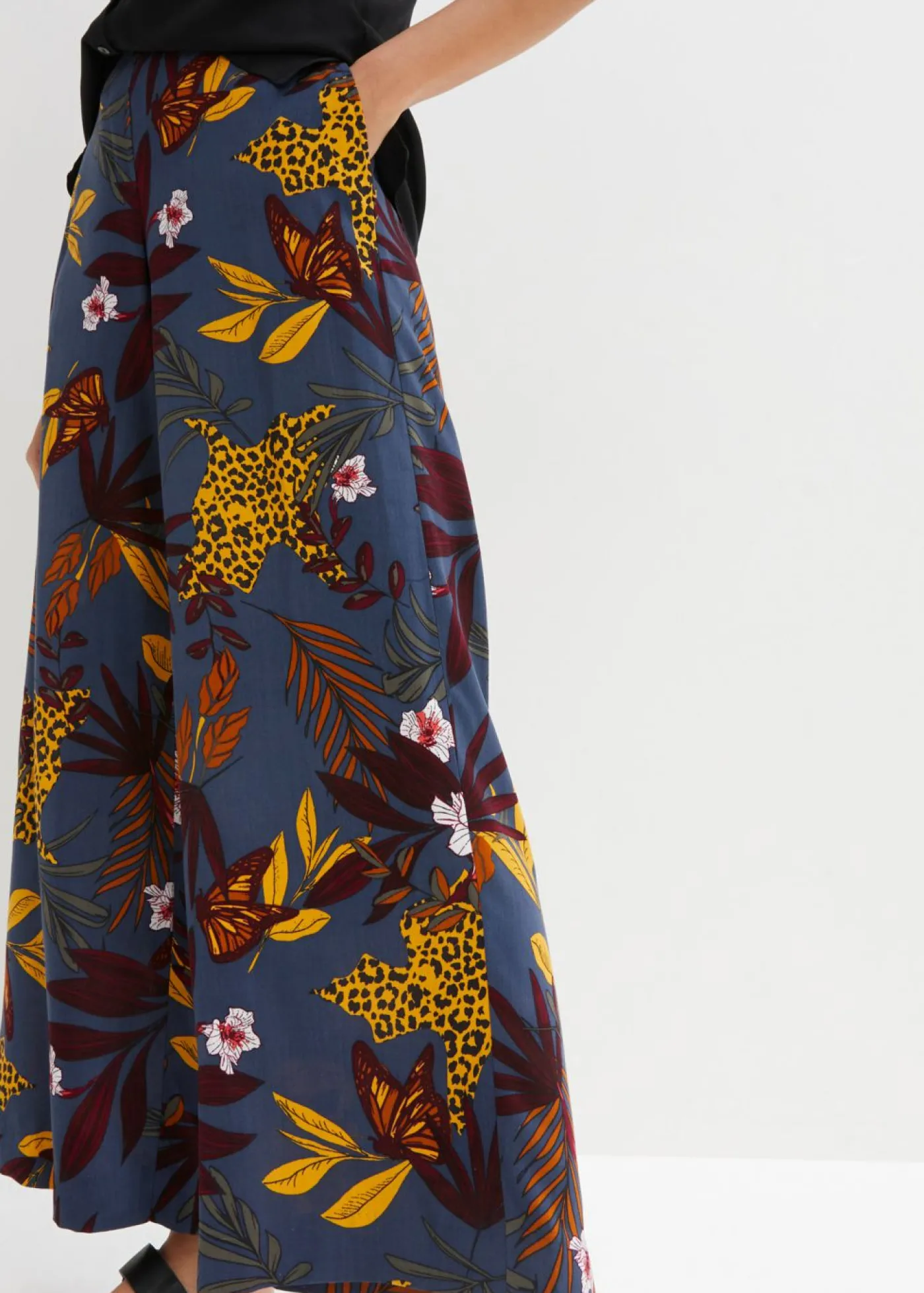 bonprix bonprix Pantalón Marlene de viscosa pura Gris oscuro estampado New