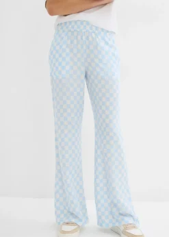 bonprix bonprix Pantalón Marlene de viscosa fluida con estampado de cuadros azul hielo-blanco lana a cuadros Best